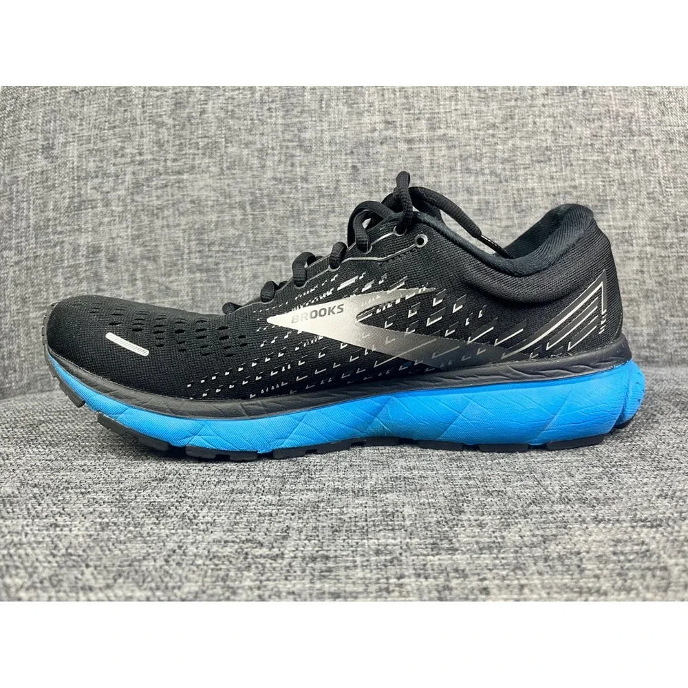 Brooks Ghost 13 Men Running Shoes Black Blue Silver Size 10.5 Sneakers Medium(D)